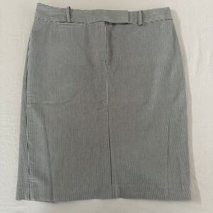 Talbots | Blue White Pinstripe Seersucker Skirt | Size 10 | Cotton A-Line | Summ